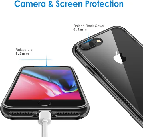 Vista 5 de JETech funda para iPhone 7 Plus de alto impacto, a prueba de rayaduras, parte posterior transparente para iPhone 7 Plus, 5.5 pulgadas, Negro
