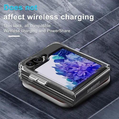 Vista 6 de Janmitta Funda para Samsung Galaxy Z Flip5 con protector de pantalla trasera + cordón para la muñeca, delgada, transparente, resistente, rígidas
