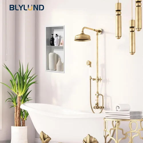 Vista 2 de Niche de ducha de 12 x 24 pulgadas, organizador de baño blanco mate, no necesita azulejos, acero inoxidable, moderno en nicho insertado en la pared