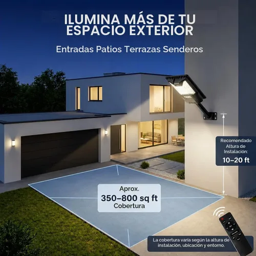 Vista 7 de Luz de calle solar para exteriores, 20000 lm 6500 K impermeable con sensor de movimiento LED luz solar alimentada por energía solar con control