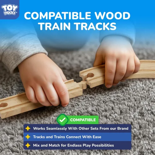 Vista 6 de TOY Life Juego de Tren de 81 Piezas con Grúa y Locomotora, Juguete de Tren de Madera, Vías de Tren de Madera para Niños Pequeños de 3, 4, 5 Años