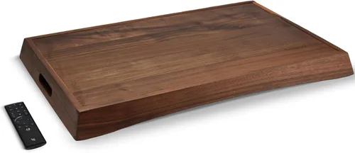 Vista 4 de Bandeja otomana rectangular grande de madera de nogal negro curvada de 28 x 18 pulgadas con asas, sirve té, café, bandeja decorativa de madera