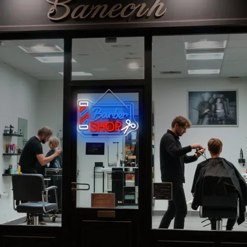Vista 3 de Looklight Letrero de neón para barbería, señal de poste de barbero con LED, luces de neón para decoración de pared, señal de neón para estación