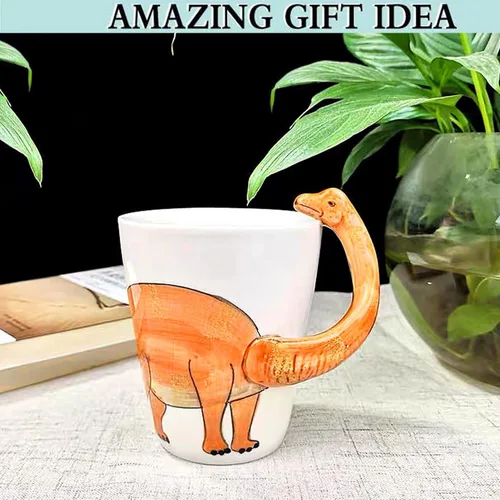 Vista 2 de Taza de cerámica 3D de dinosaurio, mango de dragón de cuello largo, novedoso regalo para Navidad, Día de Acción de Gracias, Día de la Madre, Día
