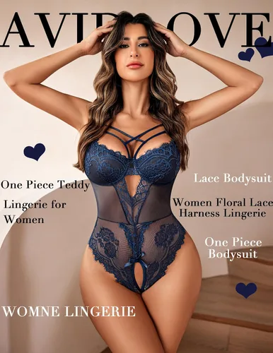Vista 2 de Avidlove Body de lencería con arnés de encaje floral para mujer, camisón de una pieza
