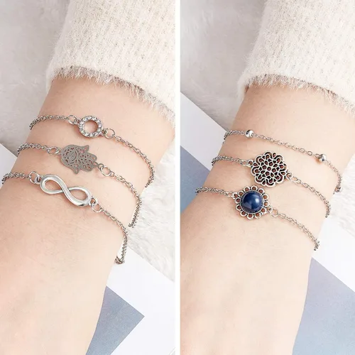 Vista 6 de Hicarer Juego de 16 pulseras en capas de oro/plata para mujer, pulseras de cadena de mano, ajustable, colgante de pulsera para mujer