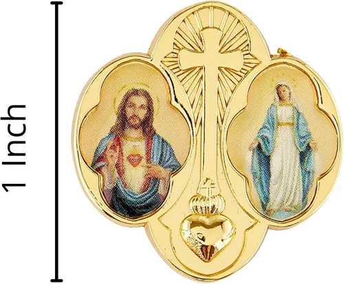 Vista 6 de Pin de solapa con corazón sagrado y milagroso para mochila, chaqueta o sombrero, medalla de cruz de tono dorado, joyería cristiana, regalo religioso