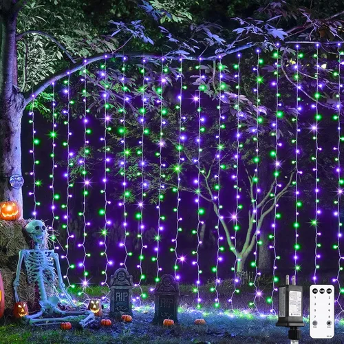 Vista 31 de JMEXSUSS 200 luces LED de cortina rojas, blancas y azules, 6.5 pies x 6.5 pies, 4 de julio, luces USB enchufables, 8 modos patrióticos de cortina