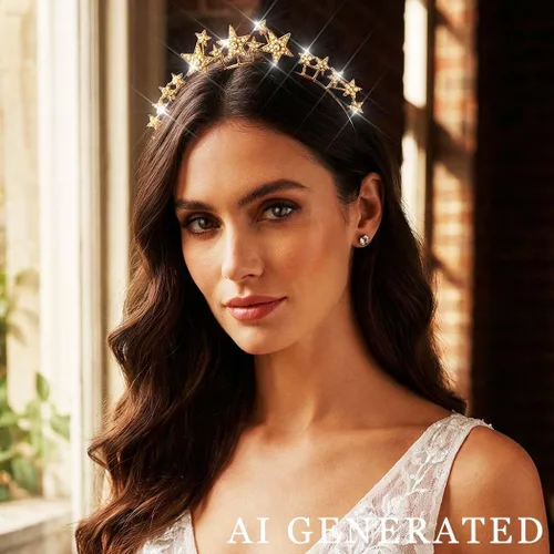 Vista 3 de Fashey Diadema de estrella plateada con halo de estrellas, accesorios para el cabello para mujer (dorado)