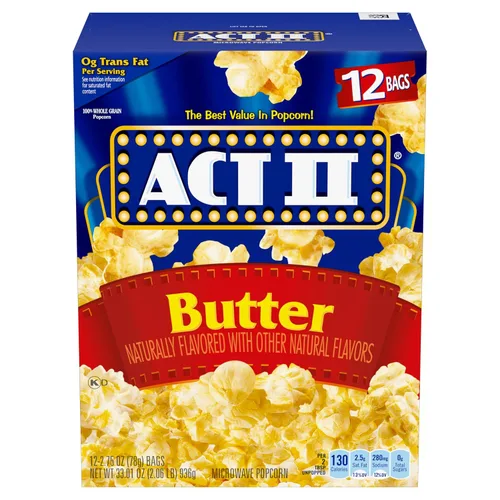 Vista 8 de ACT II Palomitas de maíz con mantequilla para microondas, suministros para noche de cine, 2.75 oz., bolsas de 6 unidades (paquete de 6)