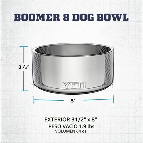 Vista 5 de YETI Boomer 8 - Tazón antideslizante y de acero inoxidable para perro, con capacidad de 64 onzas Azul marino