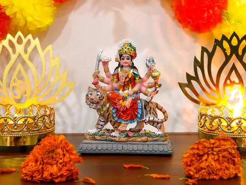 Vista 5 de BangBangDa Durga - Estatua de tigre pequeña de 4.1 pulgadas de alto para tablero de instrumentos de vehículo, diosa hindú, día del padre, día