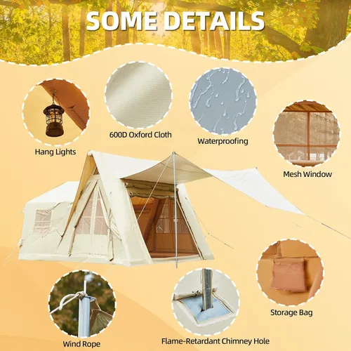 Vista 9 de Carpas inflables de 15.7 x 11.8 pies para camping, 8-12 personas 2 habitaciones con tragaluz de TPU, pantalla de película, puerto de aire