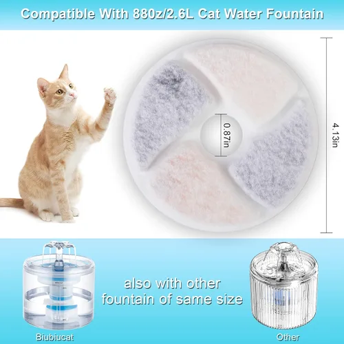 Vista 2 de Filtros de fuente de agua para gatos, 4 unidades activadas profesionales extraíbles circulares reutilizables, filtro de carbón, filtro de fuente