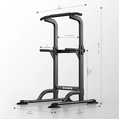 Vista 3 de DONIUZ Torre de Potencia Barra de Dominadas y Estación de Fondos, Gimnasio Multifuncional para Casa, Equipo de Entrenamiento de Fuerza, Altura Negro