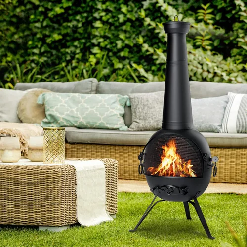 Vista 8 de SINGLYFIRE Chiminea Chiminea - Chimenea para exteriores para patio o patio trasero, hoguera de madera con cubierta de chimenea sin óxido, hierro