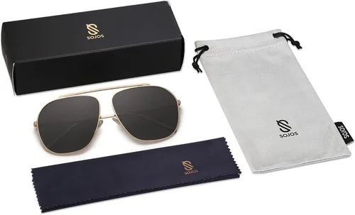 Vista 5 de SOJOS Gafas de sol estilo aviador polarizadas cuadradas retro de gran tamaño para mujer y hombre, clásicas, vintage, de metal, SJ1173