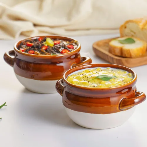 Vista 6 de Vumdua Tazones de Sopa de Cebolla Francesa con Asas, Cuencos de Cerámica para Servir Sopa de 16 Oz Crocks - Cuencos Aptos para Horno para Chile