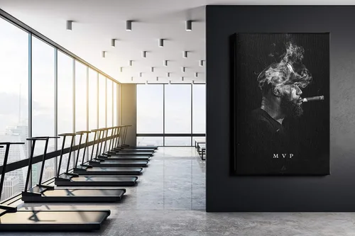 Vista 4 de FENIN Póster de LeBron James fumando un cigarro de Los Angeles Lakers, pintura de baloncesto, hechos a mano, lienzo, arte de pared para niños