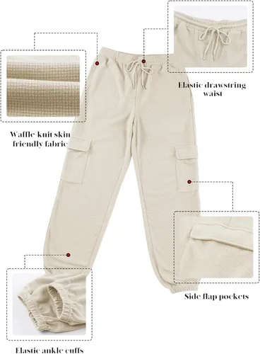 Vista 5 de Aleumdr Pantalones deportivos de punto gofre para mujer, pantalones deportivos casuales con bolsillo y cintura elástica, pantalones de descanso