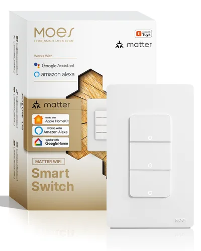Vista 10 de MOES Matter-WiFi - Interruptores de luz inteligentes, requiere cable netural, interruptor de un solo polo de 2.4 GHz, compatible con Alexa Google
