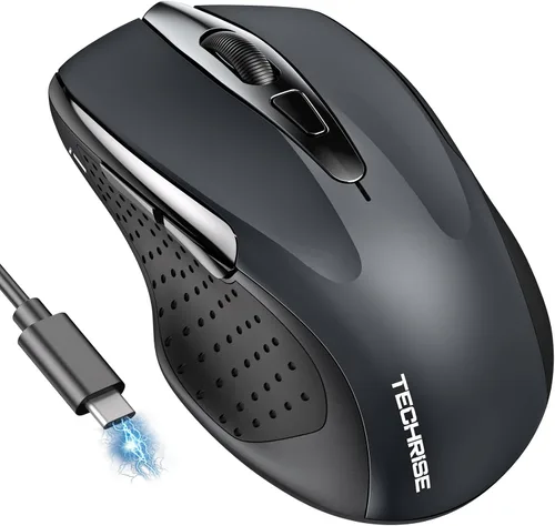 Vista 8 de TechRise Ratón Bluetooth (BT5.0/3.0 y 2.4G) Ratón inalámbrico recargable, seguimiento óptico de 4800 DPI, 6 DPI ajustables, 2.4GHz con receptor USB