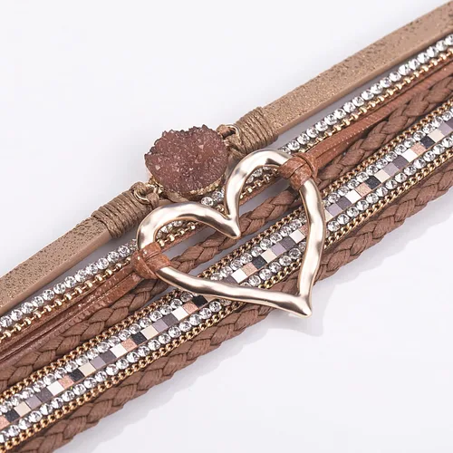 Vista 5 de FANCY SHINY Pulseras de cuero con forma de corazón, apilables, bohemias, pulseras de diamantes de imitación de resina de moda con cierre magnético