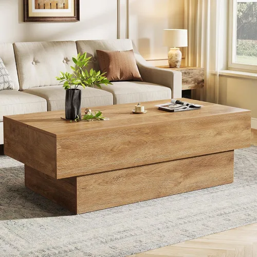 Vista 9 de Tribesigns - Mesa de café moderna negra, mesa de té rectangular de madera de 55 pulgadas, mesa central grande para sala de estar, sala de recepción