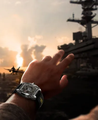 Vista 6 de CIGA Design Z Series - Reloj mecánico automático versión portaaviones, puntero de forma de avión, caja de titanio, esqueleto Tonneau, reloj