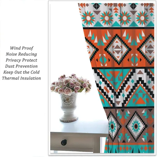Vista 169 de Cortinas con patrón geométrico tribal, estilo suroeste, azteca, rústico, occidental, nativo americano, opacas, con bolsillo para barra, decoración