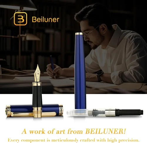 Vista 6 de BEILUNER - Pluma estilográfica azul, detalles de oro de 24 quilates azul&dorado