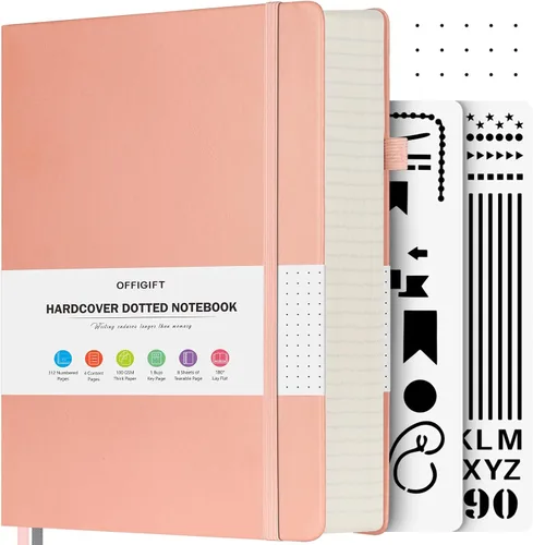 Vista 14 de Diario de viñetas punteadas, diario grande de cuero de tapa dura A4, diario grueso de 312 páginas numeradas, cuaderno con cuadrícula de puntos