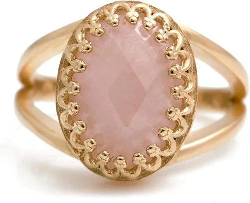 Vista 3 de Precioso anillo de cuarzo rosa con banda rellena de oro rosa de 14 quilates – Anillo apilable atemporal para cumpleaños, aniversarios y otras