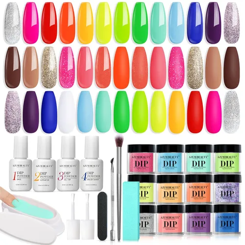 Vista 14 de AzureBeauty - Kit de 31 piezas de polvo de inmersión para uñas, otoño, invierno, rojo y verde con purpurina