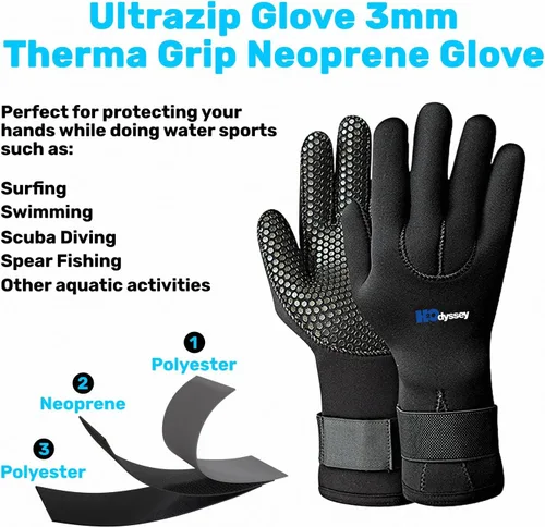Vista 5 de H2ODYSSEY Ultrazip Therma Grip Glove - Five Finger Water Glove for Men and Women - Velcro Straps- Anti Skid Palm Grips