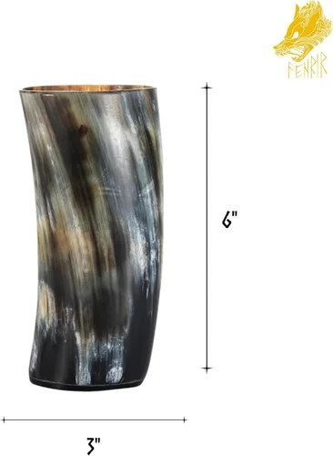 Vista 4 de FENRIR Juego de Tazas de Cuerno Vikingo para Beber de 2 – Regalos para Hombres, Papá, Esposo – Regalo Vikingo Único – Taza de Cuerno de Buey Natural