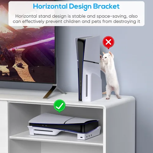 Vista 3 de KOVA Soporte horizontal para consola PS5 Slim con concentrador USB de 4 puertos, accesorios de soporte base para Playstation 5 2023 y edición