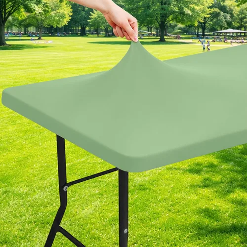 Vista 13 de Moosfor Mantel rectangular de elastano de 4 pies, manteles elásticos ajustables para pícnic, funda elástica y lavable para mesa de patio para Azul
