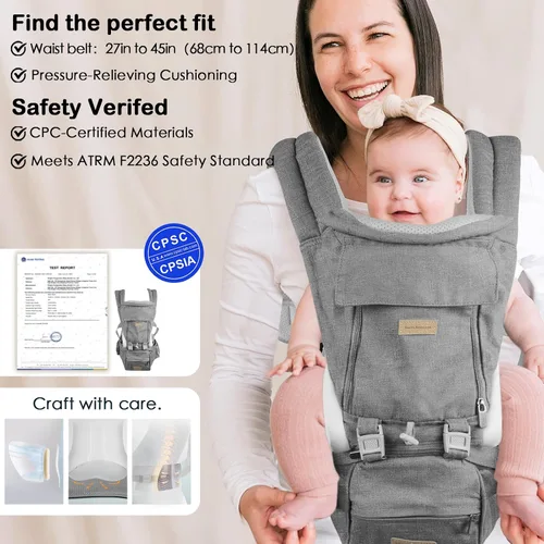 Vista 7 de Portabebés para recién nacidos a niños pequeños con asiento de cadera, suave 6 en 1 ergonómico para todas las posiciones, portabebés de 7-33 libras