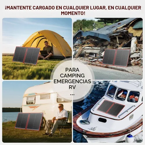 Vista 9 de DOKIO - Kit de panel solar plegable portátil de 100 W, diseño compacto de 48 x 66 cm, 2.4 kg, con controlador independiente y USB, cargador