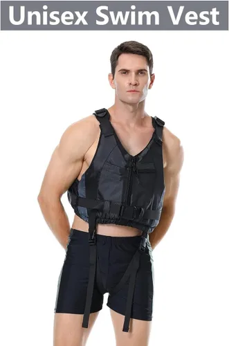 Vista 8 de Yueta Chaleco de natación para adultos, correa ajustable en la entrepierna, chaqueta de natación para kayak, pesca, deportes acuáticos