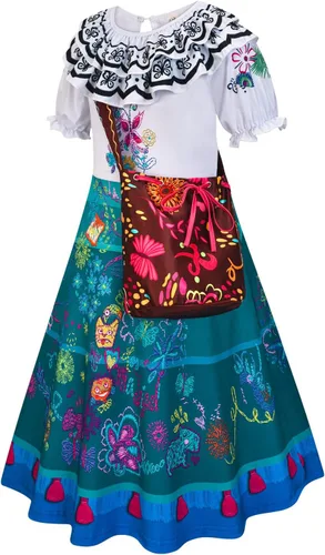 Vista 3 de Vestido disfraz de Mirabel de la película Encanto para niñas vestido de princesa para fiestas de Halloween Navidad cosplay y elegantes fiestas