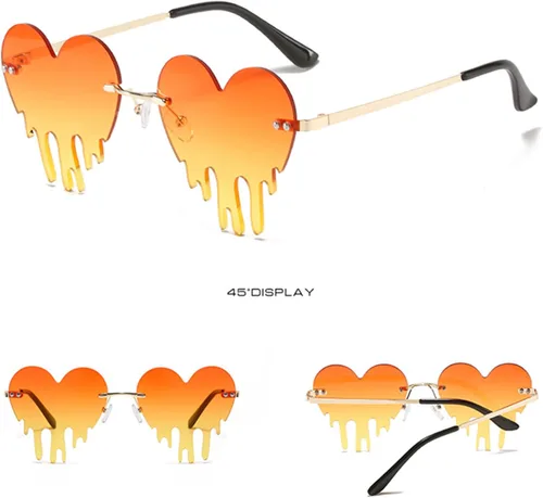 Vista 2 de LASPOR Gafas de sol de corazón derretidor para mujeres y hombres, sin llantas, gafas de fiesta de goteo, de metal dorado, sin marco, gafas de lágrima