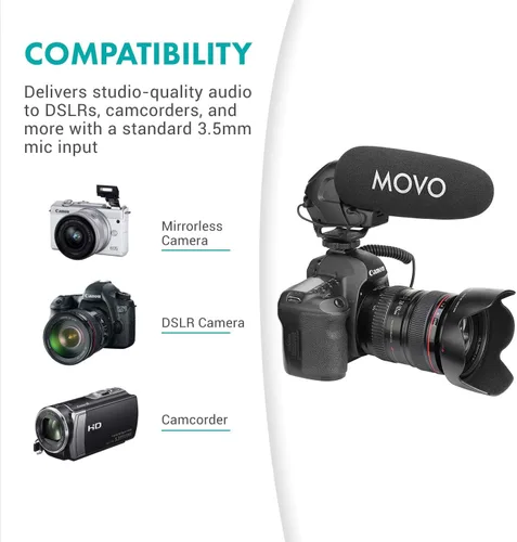 Vista 3 de Movo VXR3031 Micrófono de escopeta – Micrófono supercardioide en cámara con filtro de paso alto de 2 pasos, control de nivel de audio de 3 etapas
