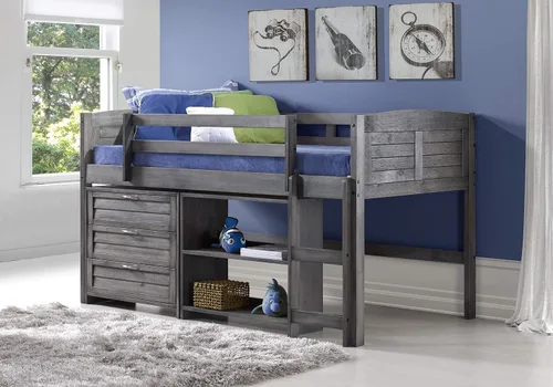 Vista 2 de Donco Kids Cama tipo loft modular con paneles de listones en acabado gris antiguo - Conjunto combinado C