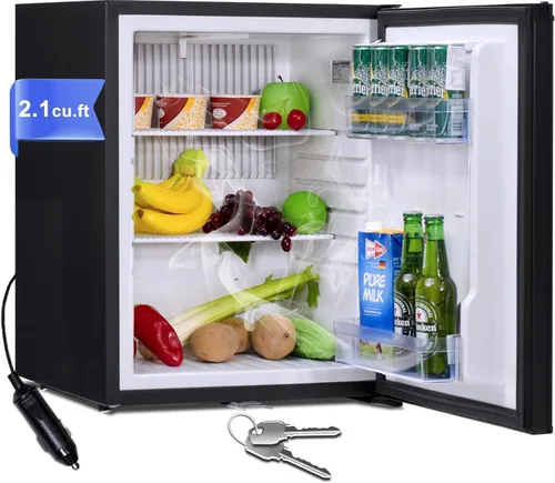 Vista 10 de Smad Mini Refrigerador con Cerradura de 1.0 pies cúbicos, Refrigerador para RV de 12V, 12V / 110V Súper Silencioso Refrigerador de 12V con Puerta