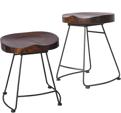 Vista 9 de Juego de 2 taburetes de bar modernos, sillas de comedor estilo rústico retro americano, taburete de bar corto de madera de mediados de siglo