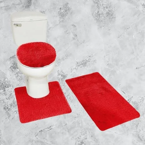 Vista 10 de Juego de 3 alfombras de baño de felpilla antideslizantes, tamaño mediano, alfombra para contraparte y tapa de inodoro #6 (azul aguamarina)