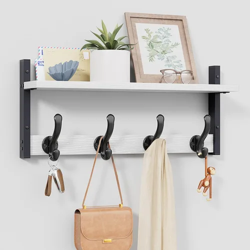 Vista 18 de Tatub Perchero rústico de 29 pulgadas con estante, ganchos de pared de entrada con estante, perchas para baño, sala de estar, dormitorio, negro