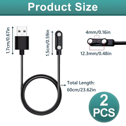 Vista 2 de 2 cargadores universales de reloj inteligente, cable de carga USB magnético de 2 pines de 0.157 in, cable de carga de repuesto universal para reloj